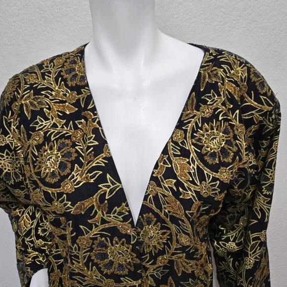 Vntg Passports Gold /Black Beaded Open Evening Jacket L - Picture 14 of 15